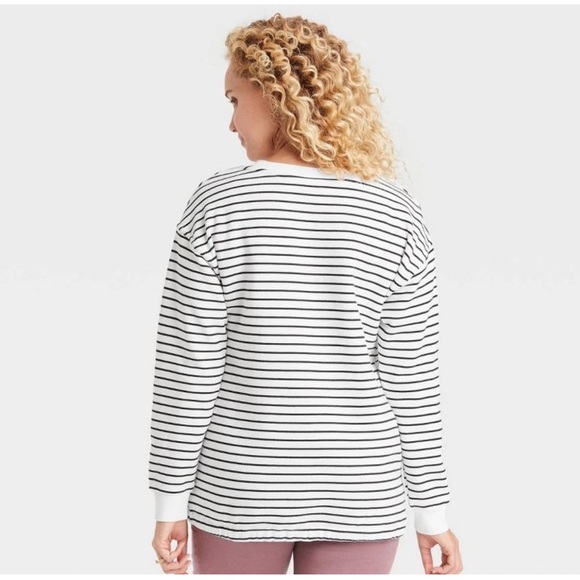 Women's Tie Waist Maternity Sweatshirt - Isabel Maternity -White/Black. Large - Picture 2 of 11